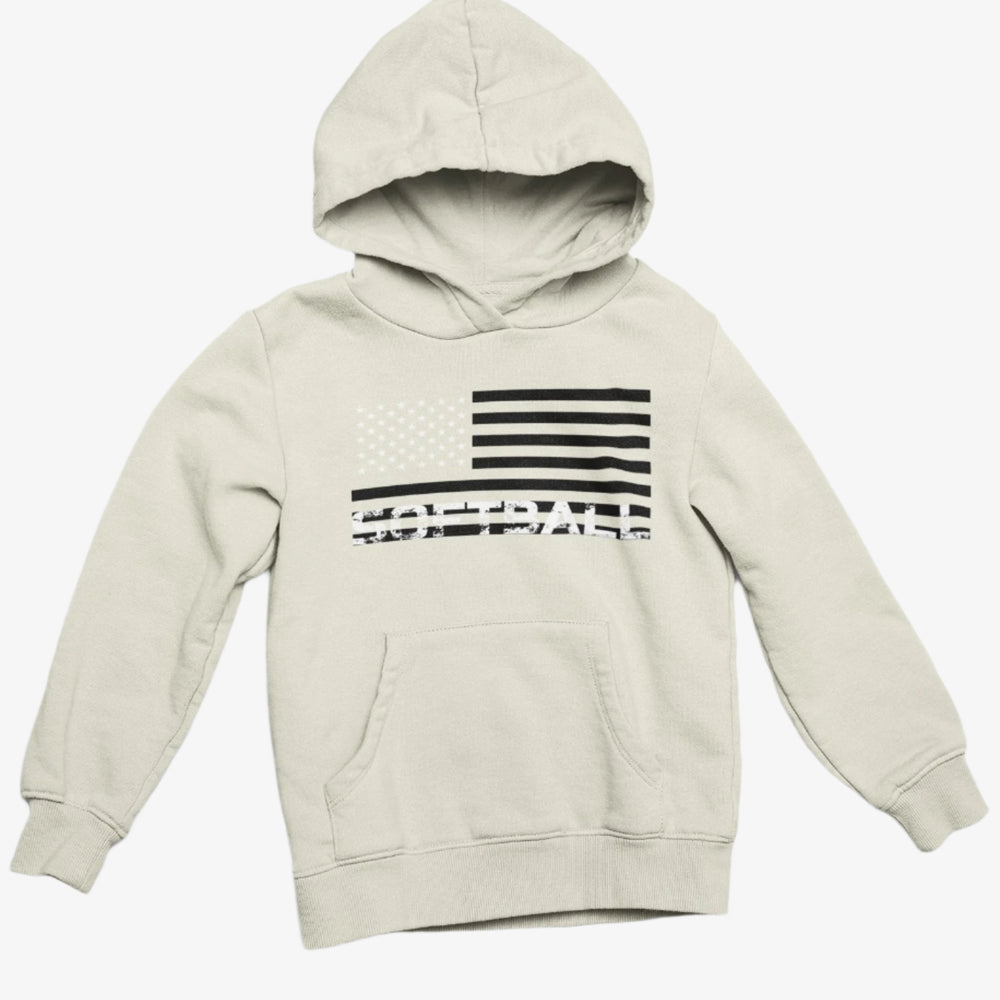 
                  
                    Beige hoodie with black flag design on a white background
                  
                